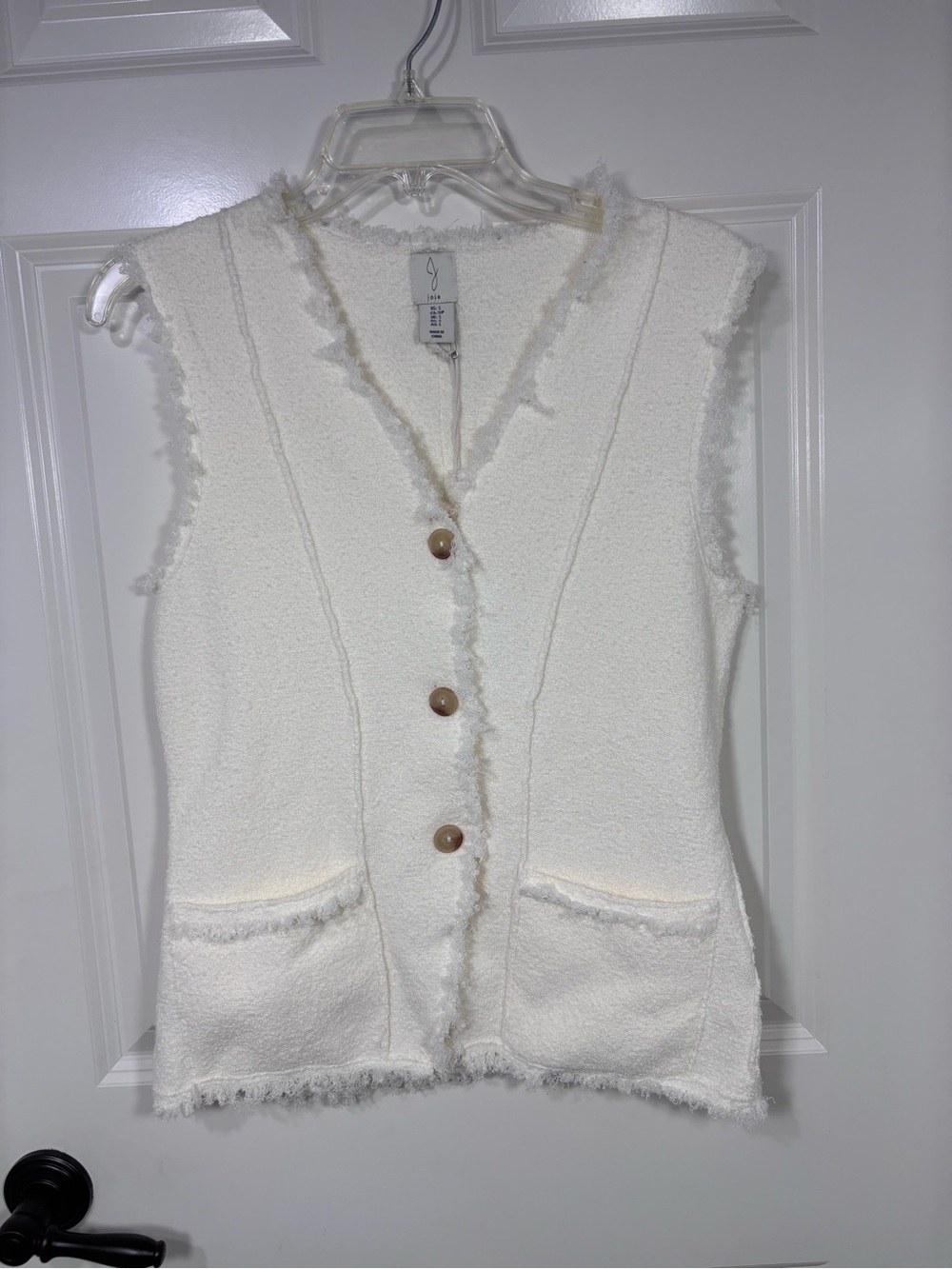 NWT Joie Textured Sleeveless 3 Button Vest Women’s S Ivory Frayed Edges